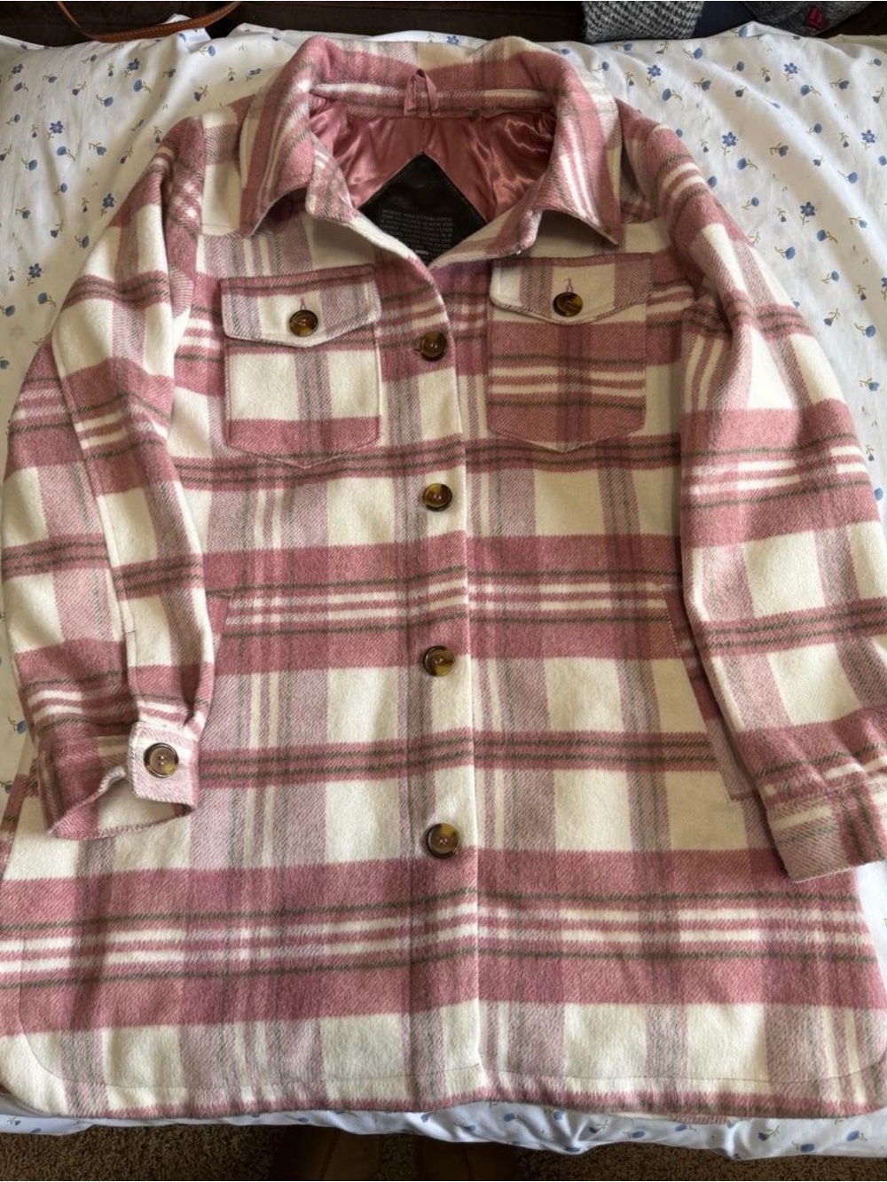 Steve Madden Girls Pink and Cream Plaid Shacket